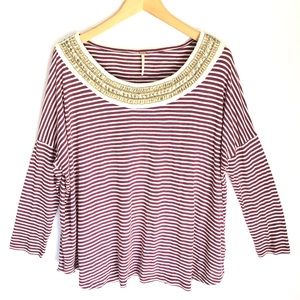 Free People Embellished Striped Top Oversized S